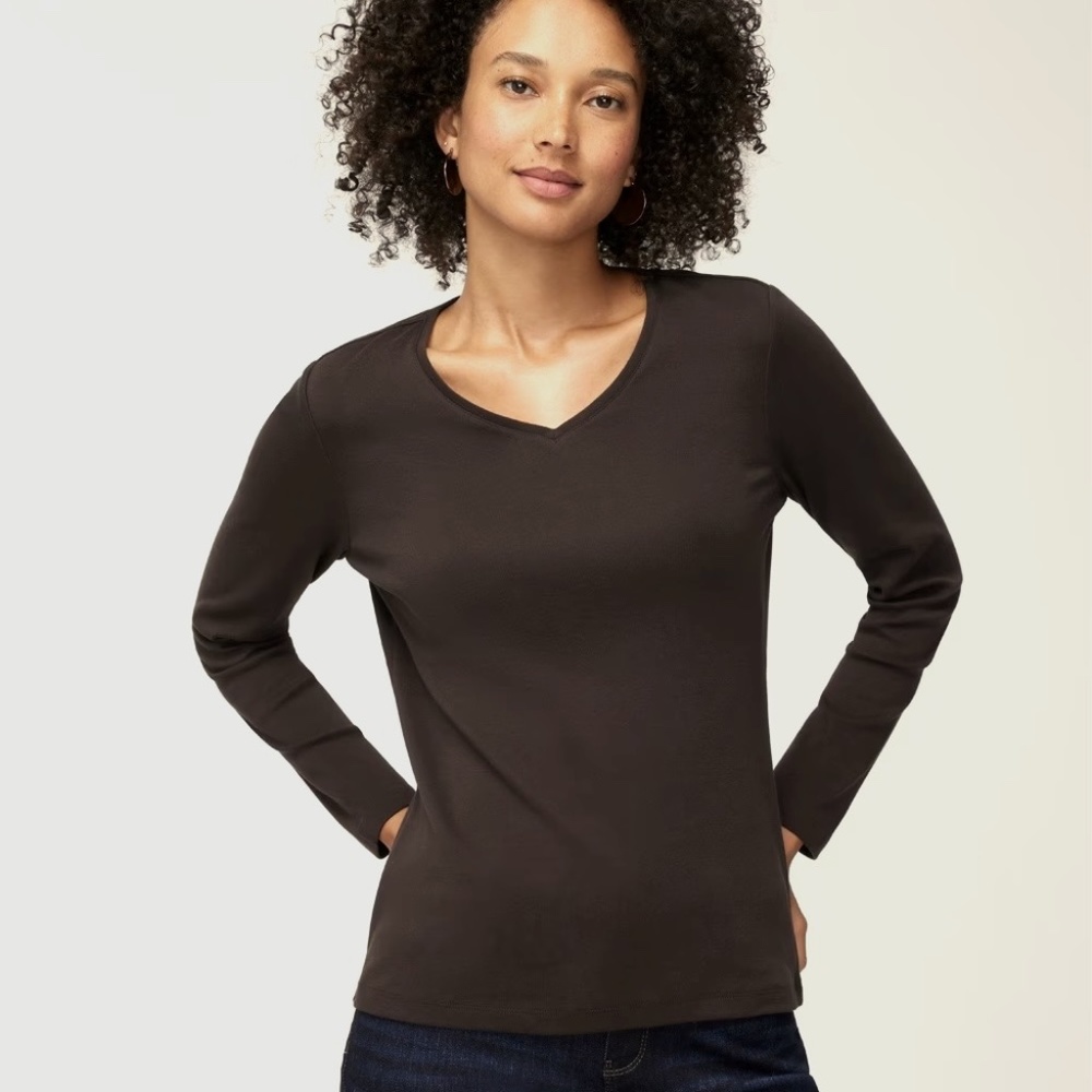 Chico's Long-Sleeve V-Neck Tee Brown SZ 3 (Small)
